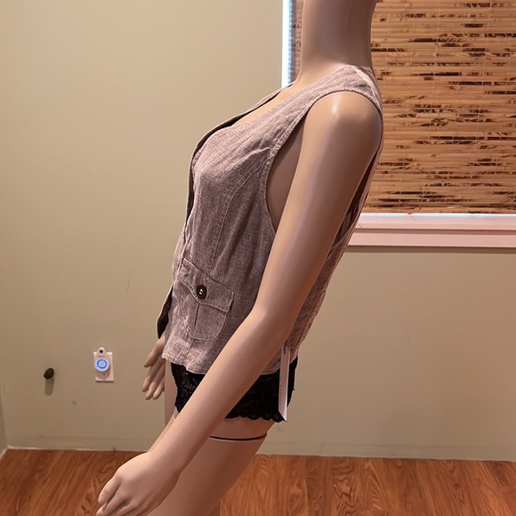 Lino Catalino Linen Vest In Taupe And Pinestripe Size 10 - Picture 6 of 10